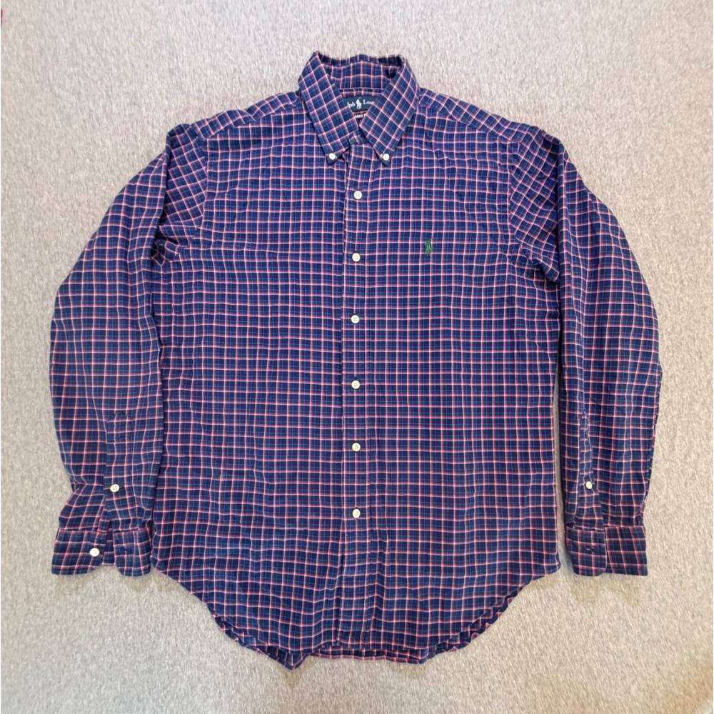 Ralph Lauren Mens Classic Fit Plaid Button Down Shirt Navy Red Green Size M